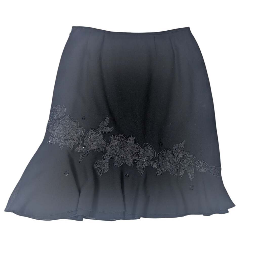 Y2K Vintage Whimsygoth Floral Applique Beaded Skirt Black Size 12